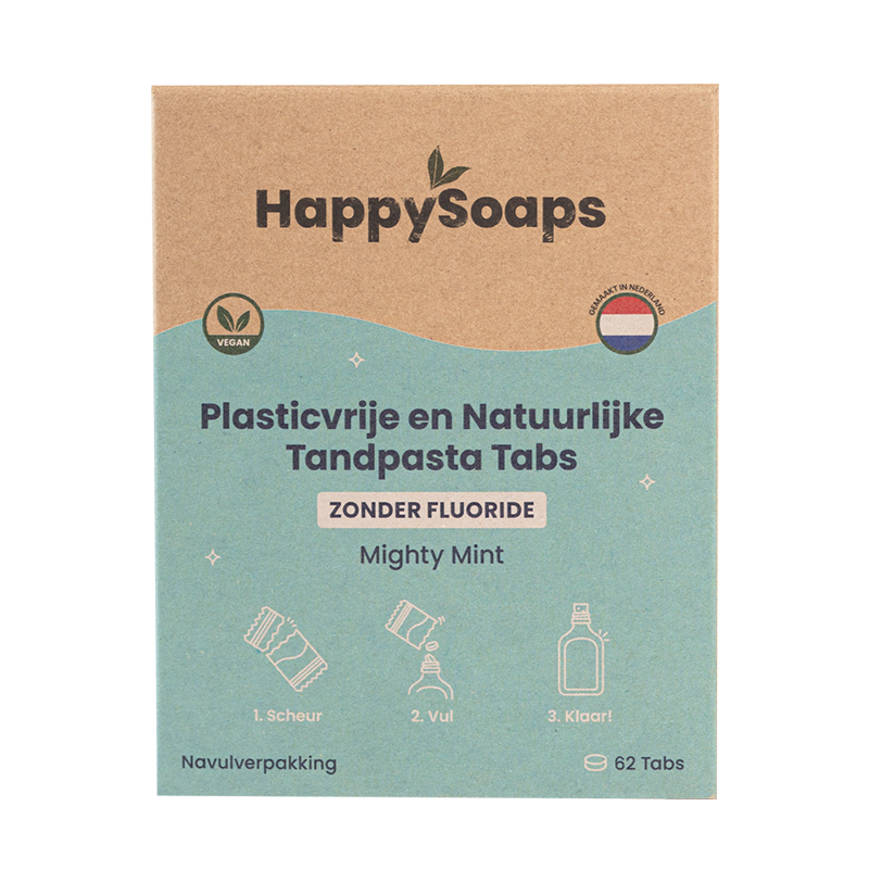 Happysoaps Tandpasta tabs zonder Fluor Mighty Mint navullingverpakking