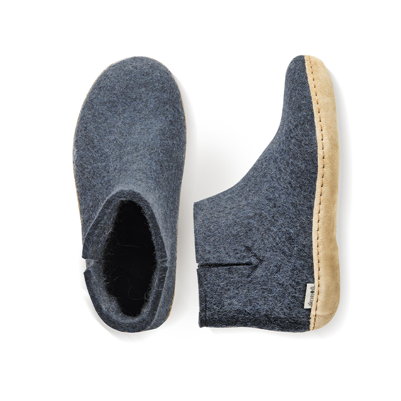 Glerups Low Boot pantoffels met leren zool mt 38 denim