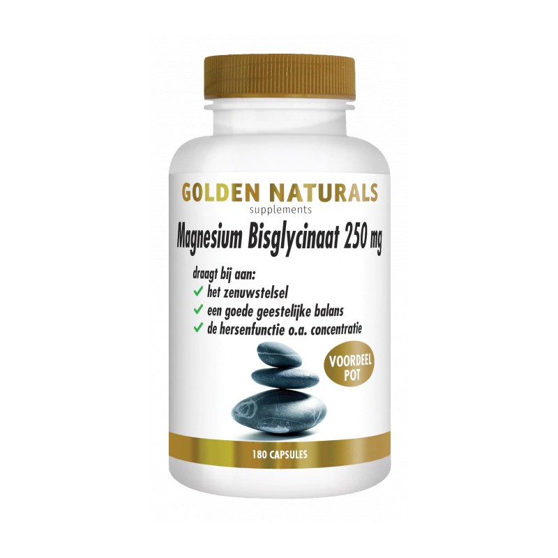 Golden Naturals Magnesium Bisglycinaat 250mg 180 veganistische capsules