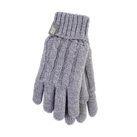 Ladies cable gloves S/M light grey